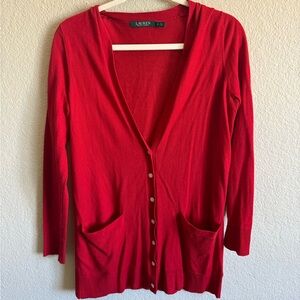 Cotton Ralph Lauren Red Cardigan - Preppy Minimalist Button Down